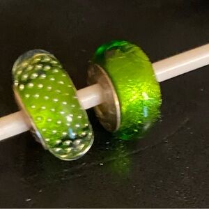 Chamilia Lot of 2 Sterling Silver Murano Glass Beads Mystic Green NEW